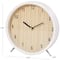 7" Light Brown Wood Woven Clock with White Frame & Silver Legs